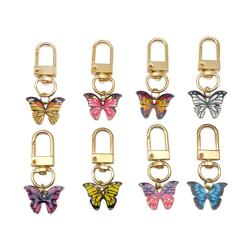 Cute Sweet Heart Shape Butterfly Alloy Enamel Bag Pendant Keychain