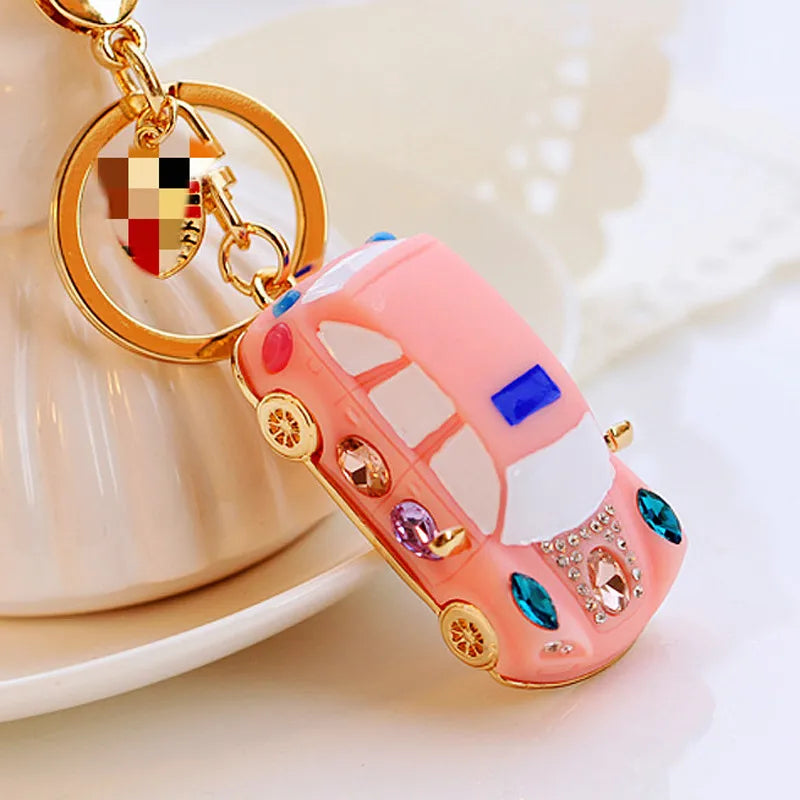 cute car metal diamond women's bag pendant keychain