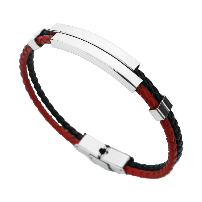Retro Classic Style Geometric Customization Laser Engraving Pu Leather Titanium Steel Polishing Men's Bracelets Men Cord & Leather Bracelets