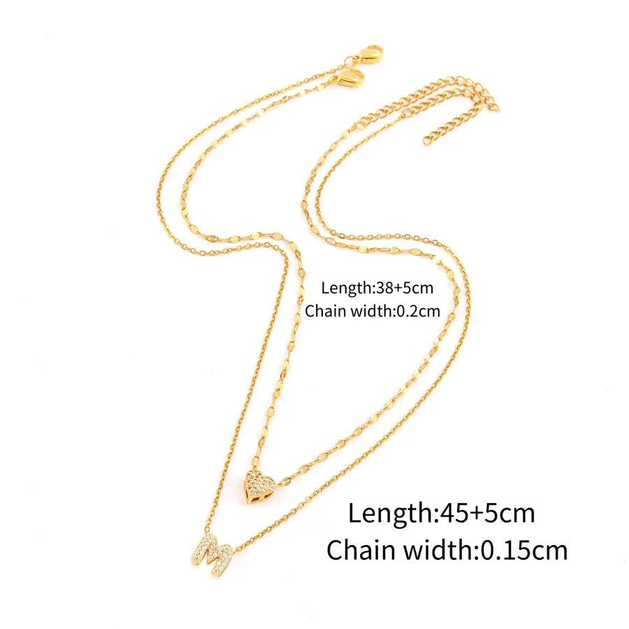 Wholesale Jewelry Simple Style Classic Style Letter Heart Shape 201 Stainless Steel Copper Zircon Lip Chain cable chain Pendant Necklace