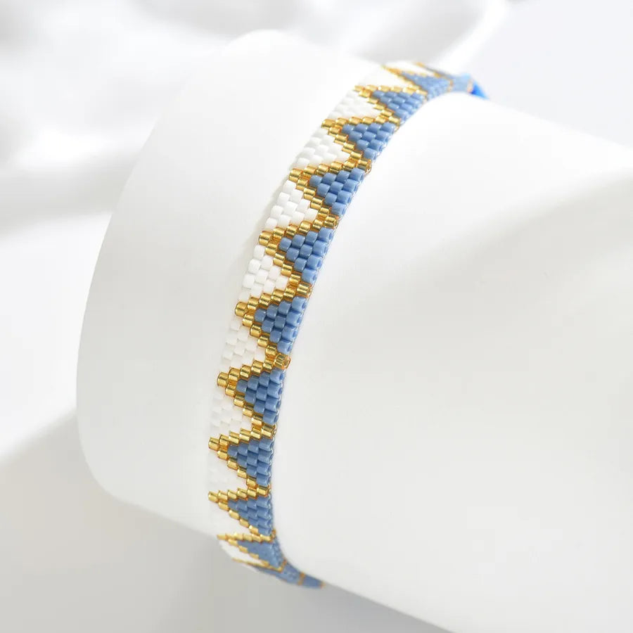 Elegant Bohemian Beach Gradient Color Mesh Lingge Nylon Glass Seed Bead Woven Chain Slider Clasp Closure Beaded Bracelets Wholesale