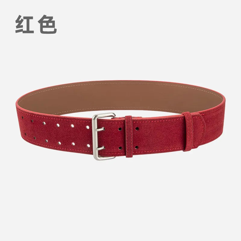 Retro Simple Style Solid Color Two-Layer Cowhide Alloy Plating Women's Leather Belts