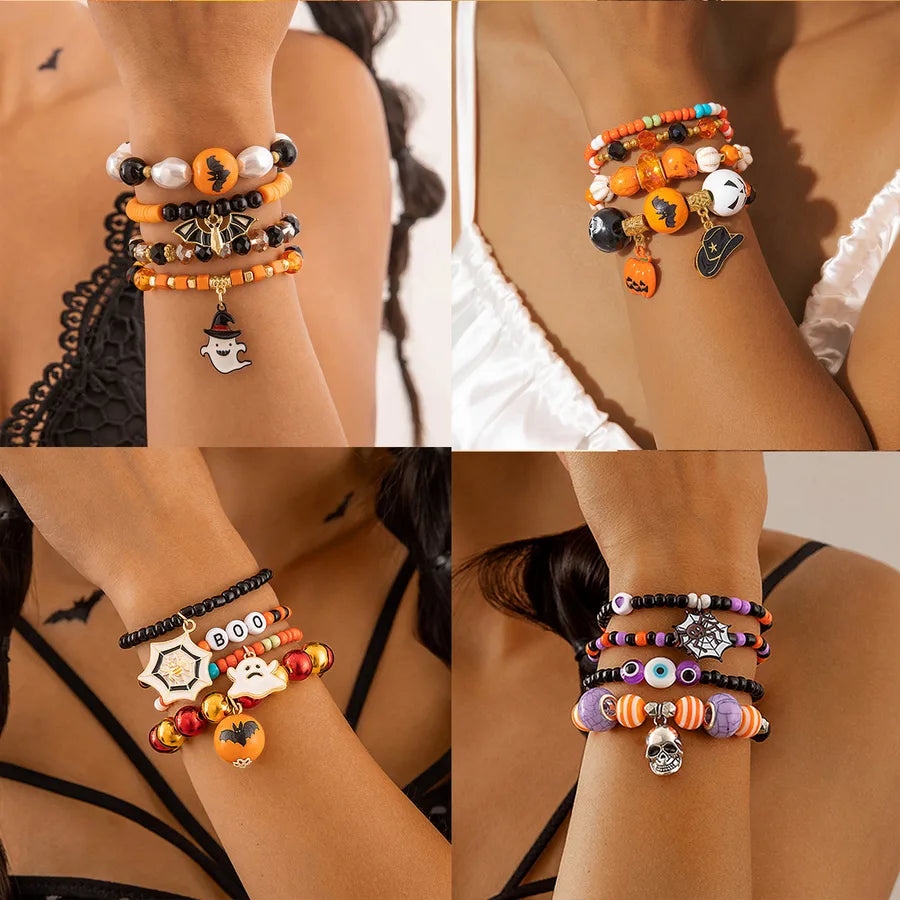 Ghost Bat Halloween Bracelets Women's Fashion Seed Bead Bracelet Set Women's Bracelets Glass Material Pumpkin Skull Design