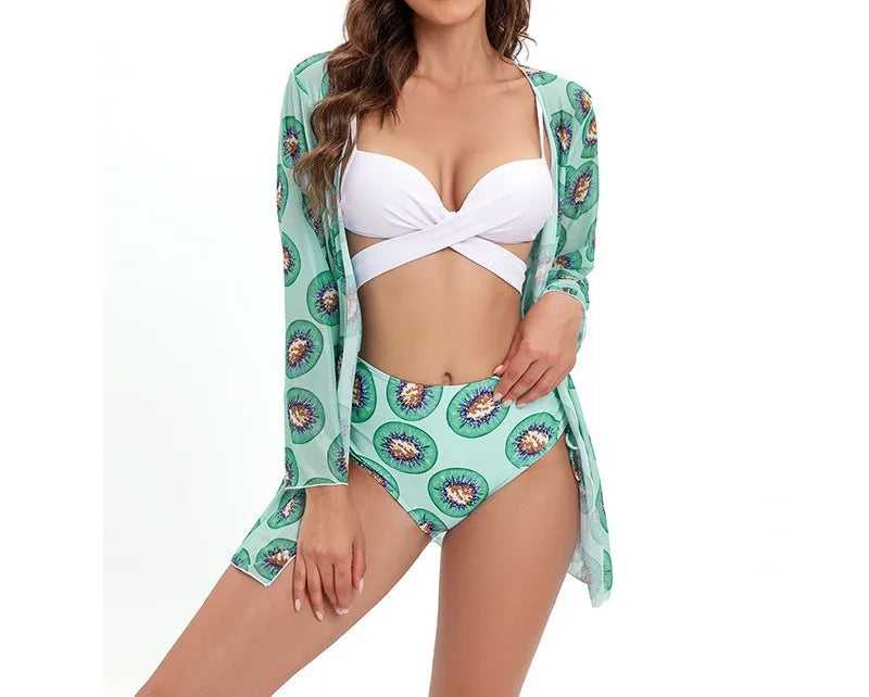 Women's Simple Style Ditsy Floral 3 Pieces Set Bikinis Swimwear