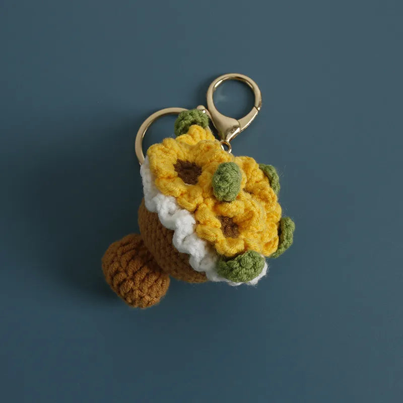 1 Piece Cute Rose Flower yarn Women's Bag Pendant Keychain
