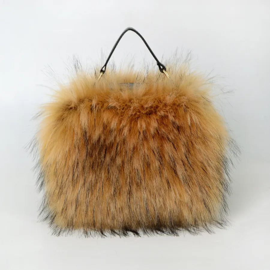 New Fashion Furry Personalized Niche Design Crossbody High Sense Imitation Raccoon Fur Fur Plush Hand-Carrying Bag Bag for Women