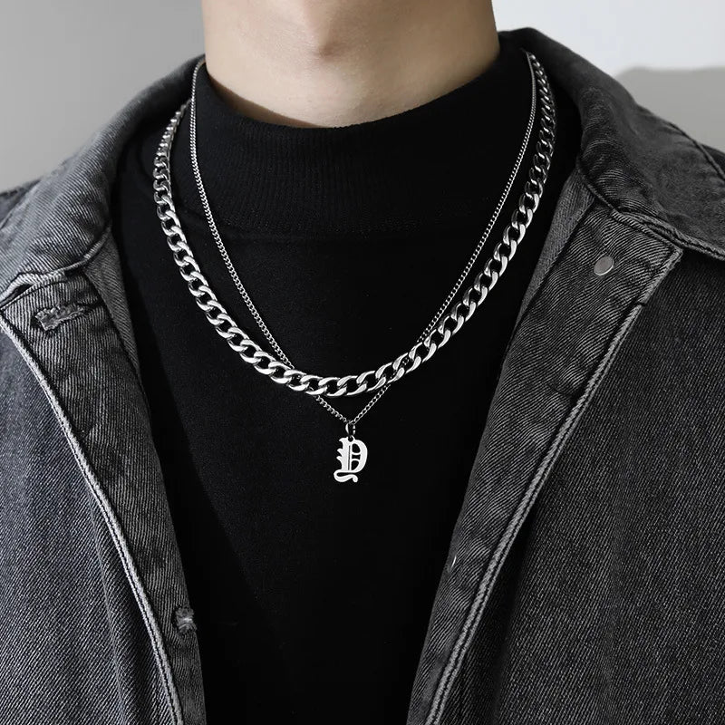 simple style letter titanium steel gold plated layered necklaces in bulk