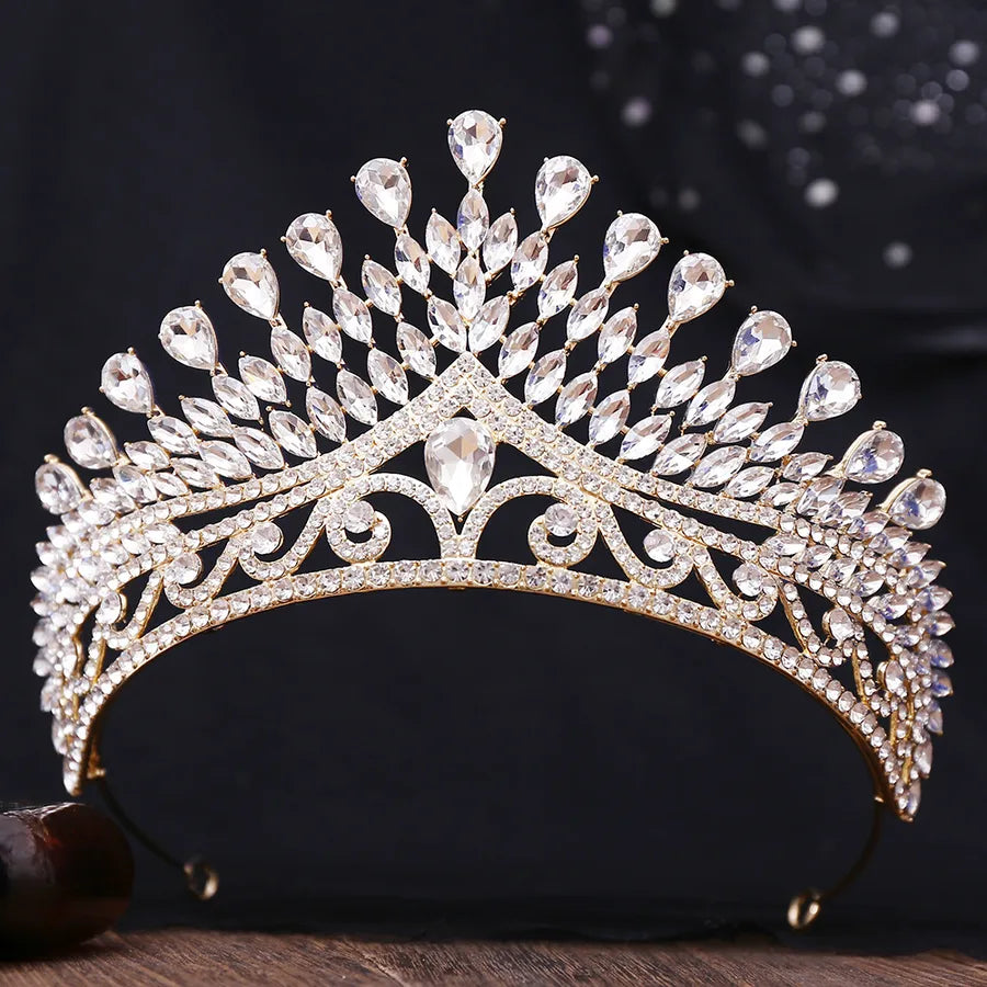 Luxurious  Bridal Crown Alloy Hairband Headwear Diamond Embedded Beauty Pageant Performance Wedding Dress