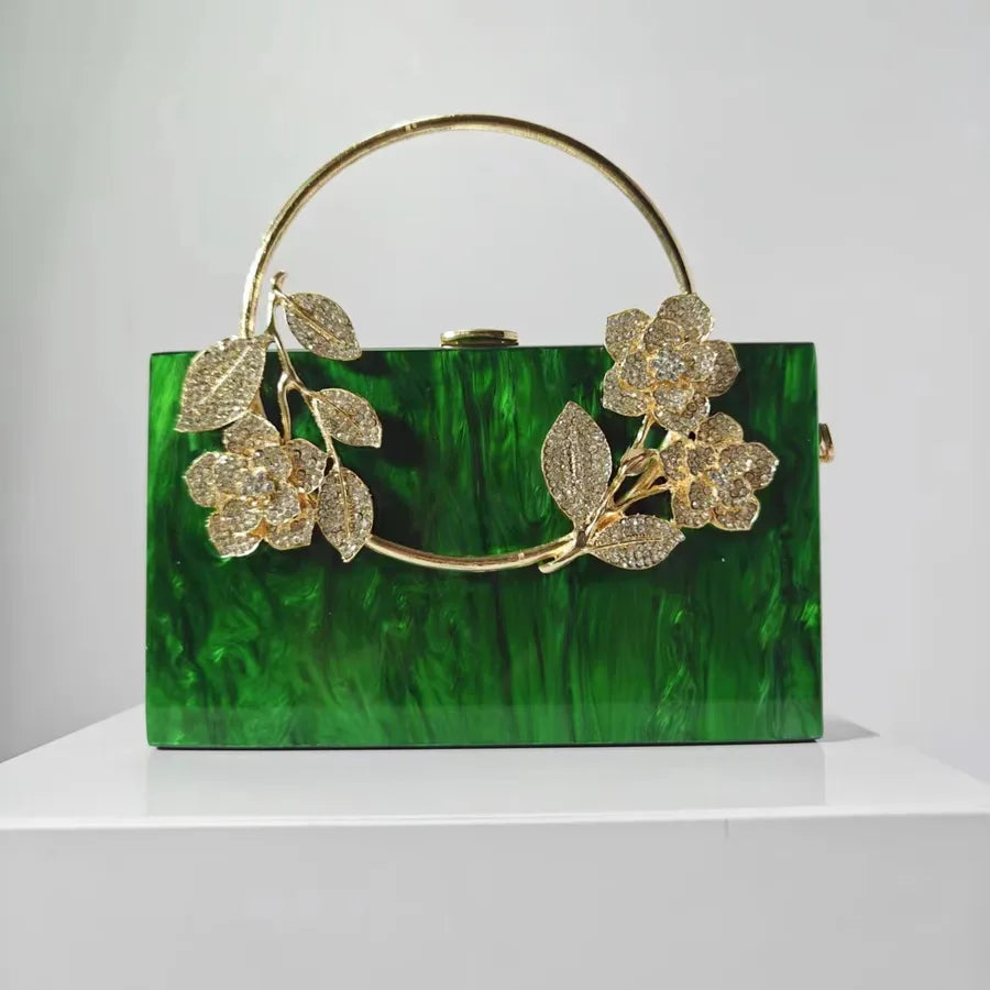 Ladies New Flower Acrylic Evening Bag One Shoulder Crossbody Wedding Banquet Clutch Chain Bag
