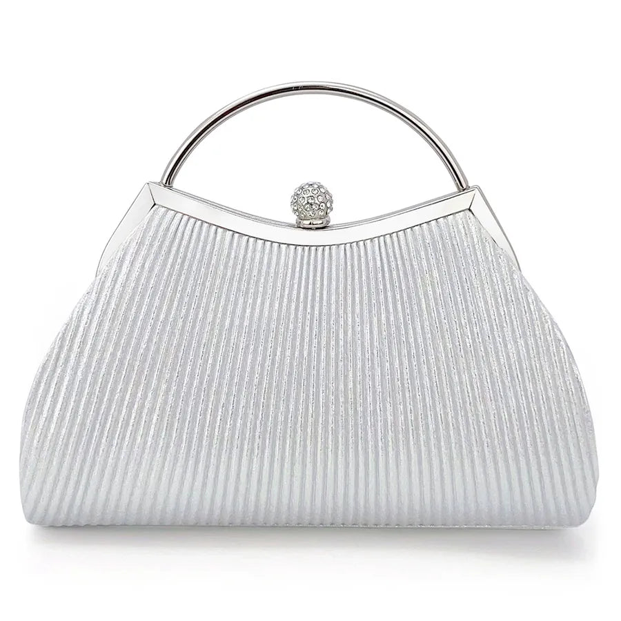 women's all seasons pu leather stripe elegant square lock clasp evening bag