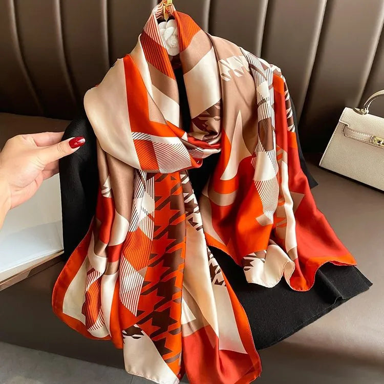 women's fashion letter plaid satin printing silk scarves