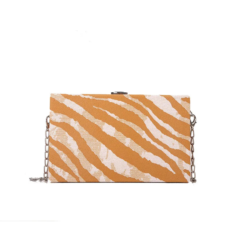 Fashionable Acrylic Box Bag Women's Crossbody Chain Strap Dinner Bag Stripe Color Block Square Shape Single Shoulder Bag