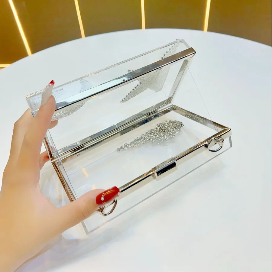 New Women's Clutch Bag Rhinestone High-End Sensation Party Shoulder Crossbody Chain Dinner Bag Square Acrylic Fashion Elements