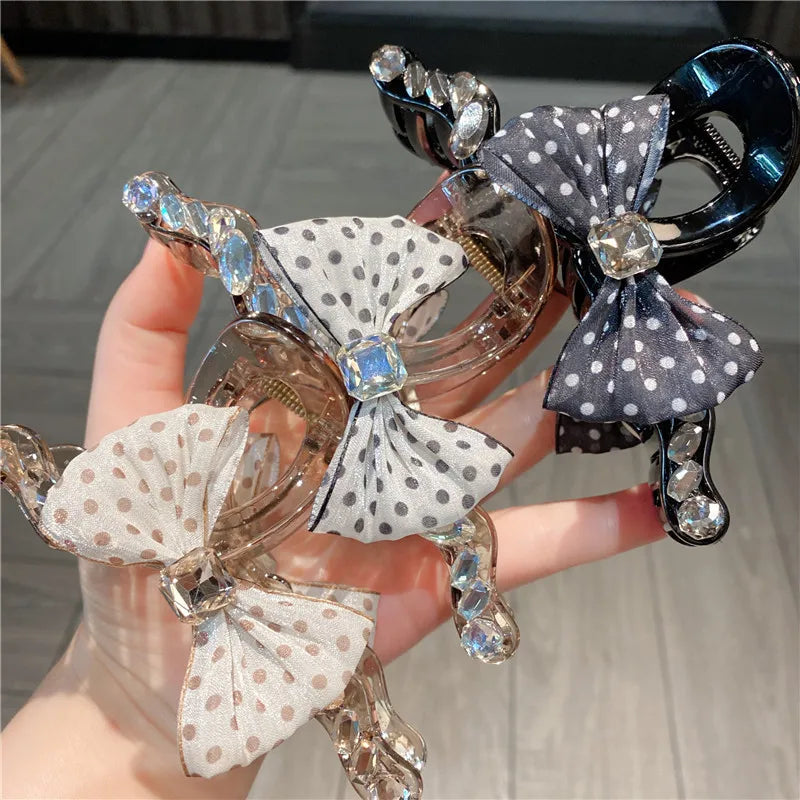 Acrylic Zircon Wave Hair Clip Women High-End Feeling Bow Knot Back Of Head Bun Shark Clamp Hair Accessories Sweet Style