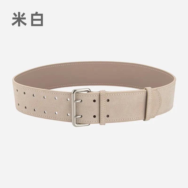 Retro Simple Style Solid Color Two-Layer Cowhide Alloy Plating Women's Leather Belts