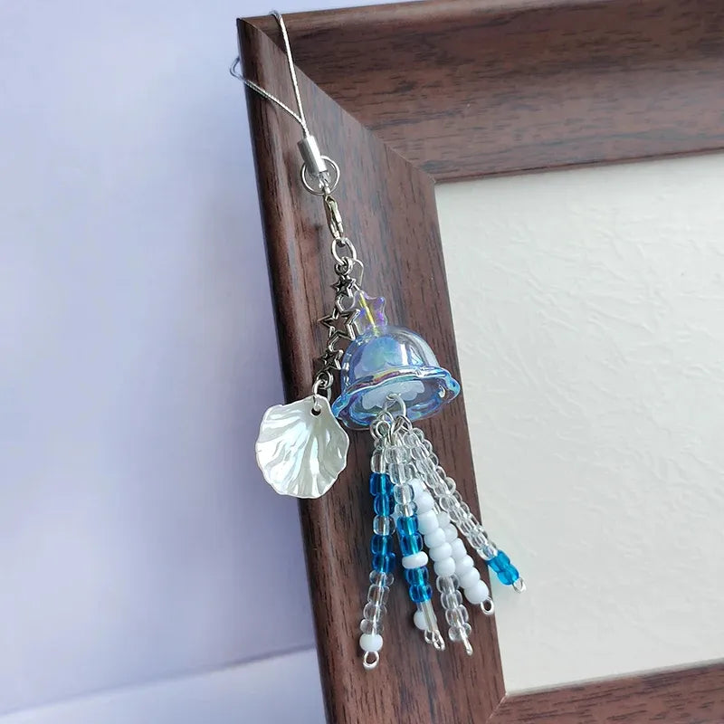 Resin Mermaid Shell Keychain Ocean Animal Mobile Phone Strap Bag Pendant Cute Tropical Style Four Seasons Universal Jewelry Accessory