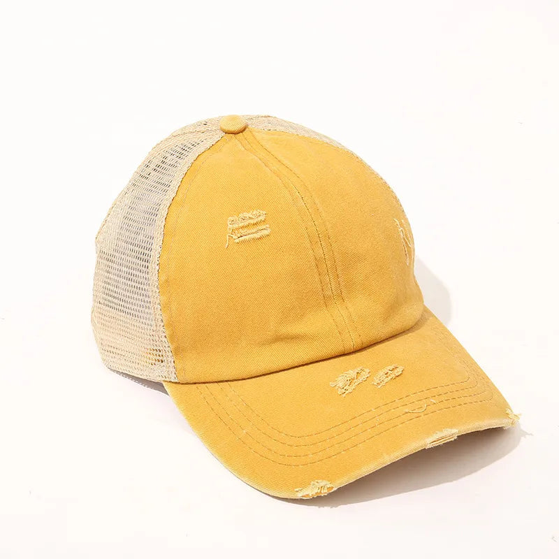 New Washed Retro Pure Color Mesh Hat Cross Design Sun Protection Baseball Cap Spring Autumn Season Unisex Hat