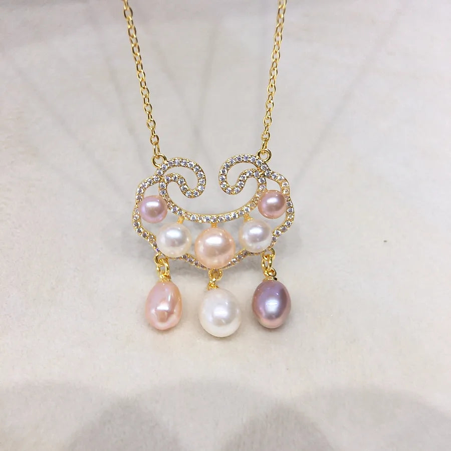 Zhuji Pearl Natural Freshwater Pearl Pendant Candy Color Peace Long Life Lock Pearl Necklace Gift Live Wholesale