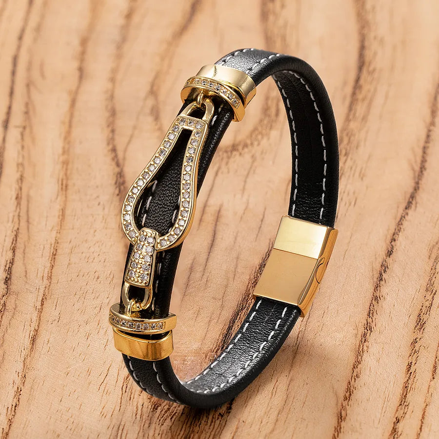 Personalized Simple Men's Handmade Woven Leather String Bracelet Classic Vachette Clasp Accessories Stainless Steel Magnetic Buckle Bracelet Jewelry Wholesale