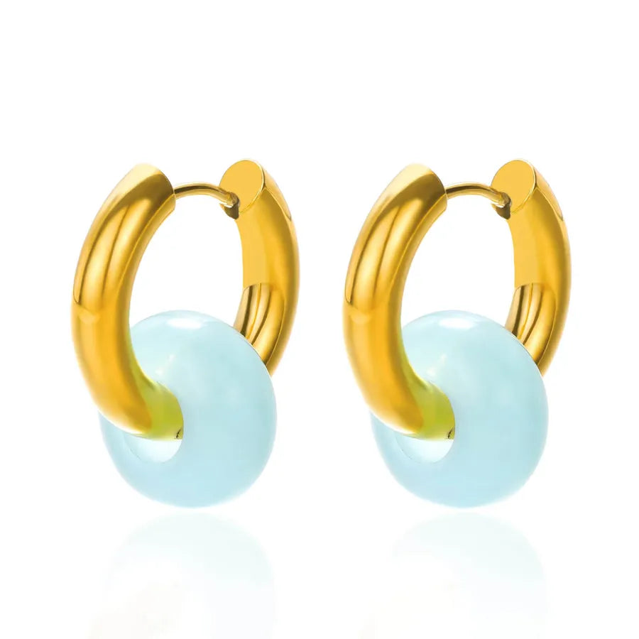 1 Pair Vintage Style Geometric Plating 304 Stainless Steel natural stone 18K Gold Plated Earrings