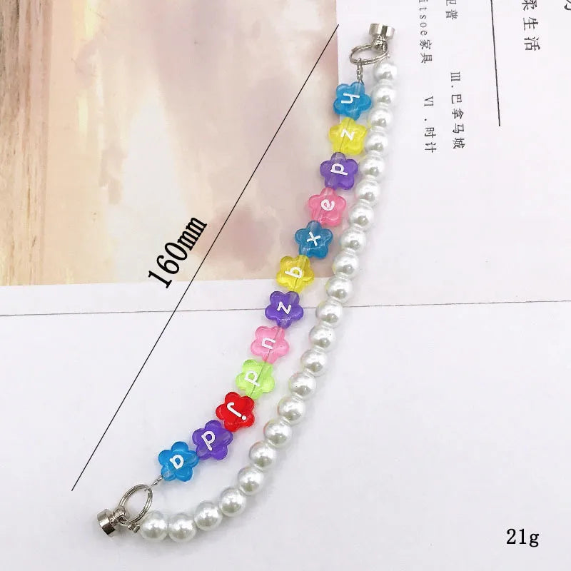 Cute Modern Style Letter Beaded Arylic Bag Pendant Mobile Phone Chain