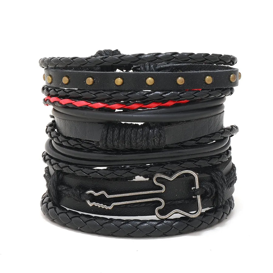 Hip-Hop Retro Geometric CCB Pu Leather Alloy Braid Men's Bracelets