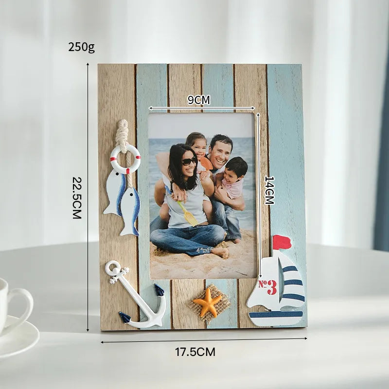 Medieval Style 6-Inch Tabletop Wooden Photo Frame Creative Decorative Ocean Theme Ornament Mediterranean Style Picture Frame