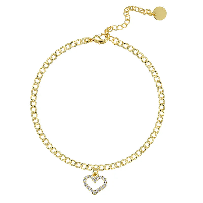 Wholesale Jewelry Casual Modern Style Artistic Heart Shape Copper Zircon Inlay Anklet