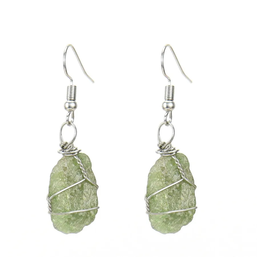 1 pair retro geometric natural stone plating metal drop earrings