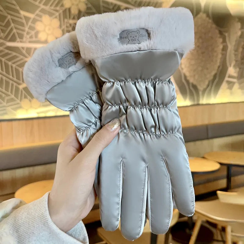Warm gloves women's winter plus velvet padded suede autumn and winter cold-proof touch screen new cycling ski riding gloves