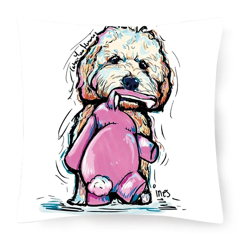 cute pastoral cartoon dog plush throw pillow