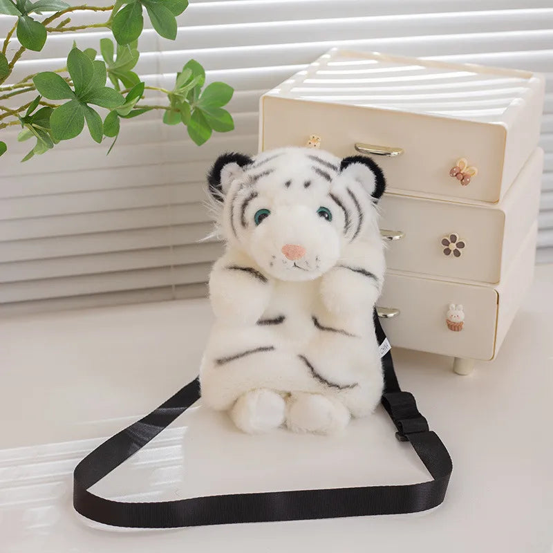 Cartoon Plush Animal Satchel Panda Raccoon Leopard Tiger Shoulder Bag Zoo Souvenir New LOGO