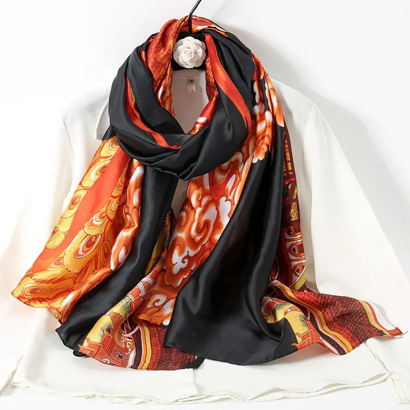 women's lady flower cloud brocade printing scarf