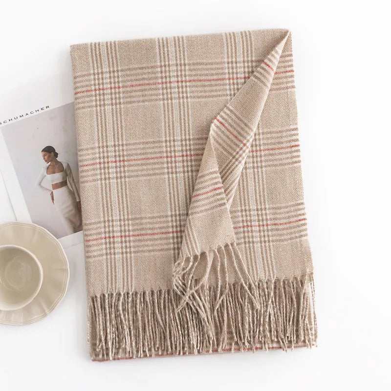 Women's Simple Style Plaid Imitation cashmere Tassel Scarf