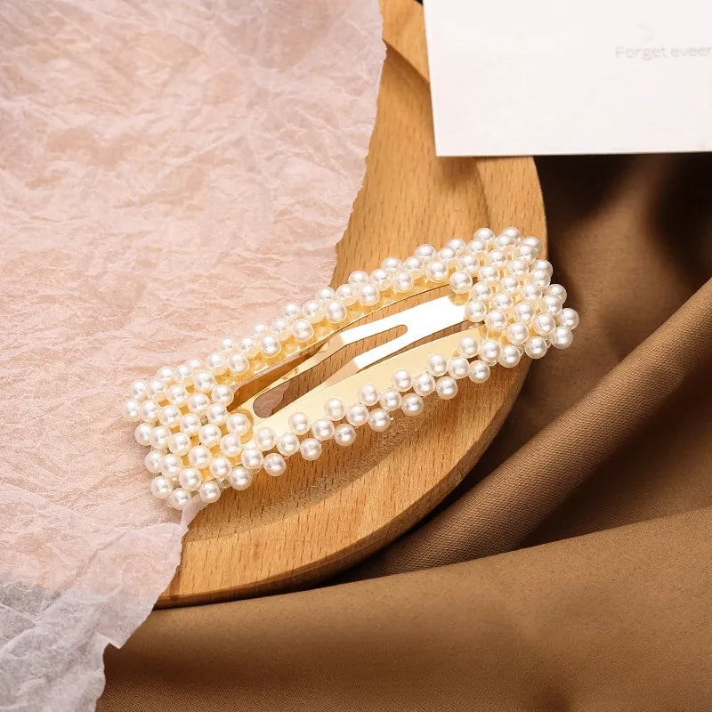 women's elegant simple style rectangle alloy plating inlay artificial pearls hair clip