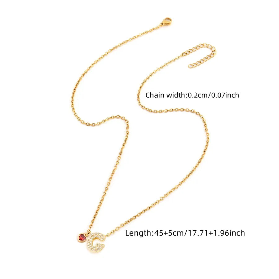 Wholesale Jewelry Elegant Simple Style Classic Style Letter Heart Shape 201 Stainless Steel Artificial Crystal Copper cable chain Pendant Necklace