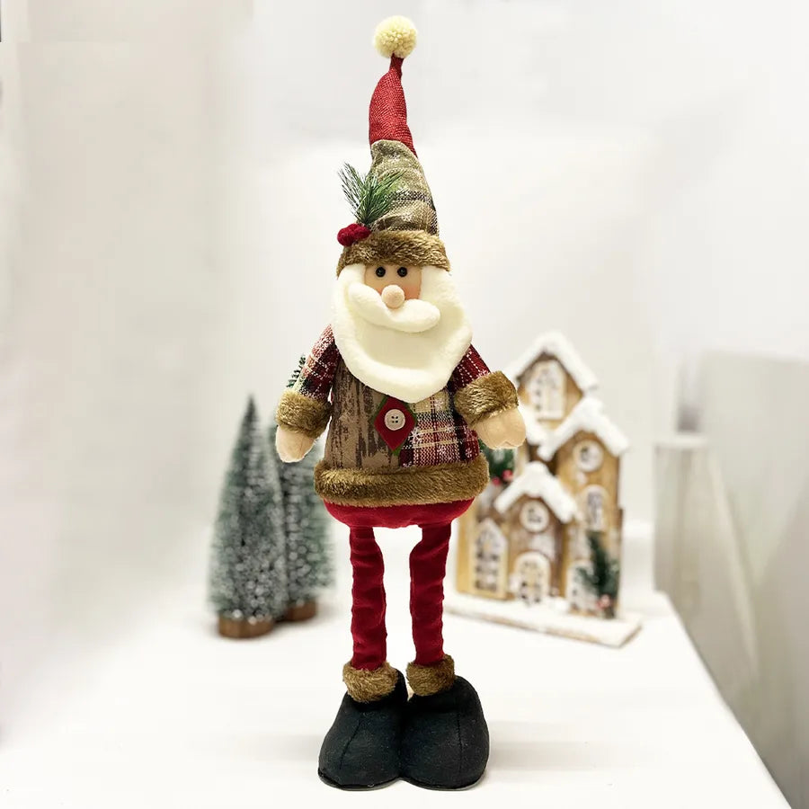 New Christmas Retro Snowflake Plaid Fabric Extendable Doll Shopping Mall Christmas Decoration Arrangement Ornaments Plastic And Cloth