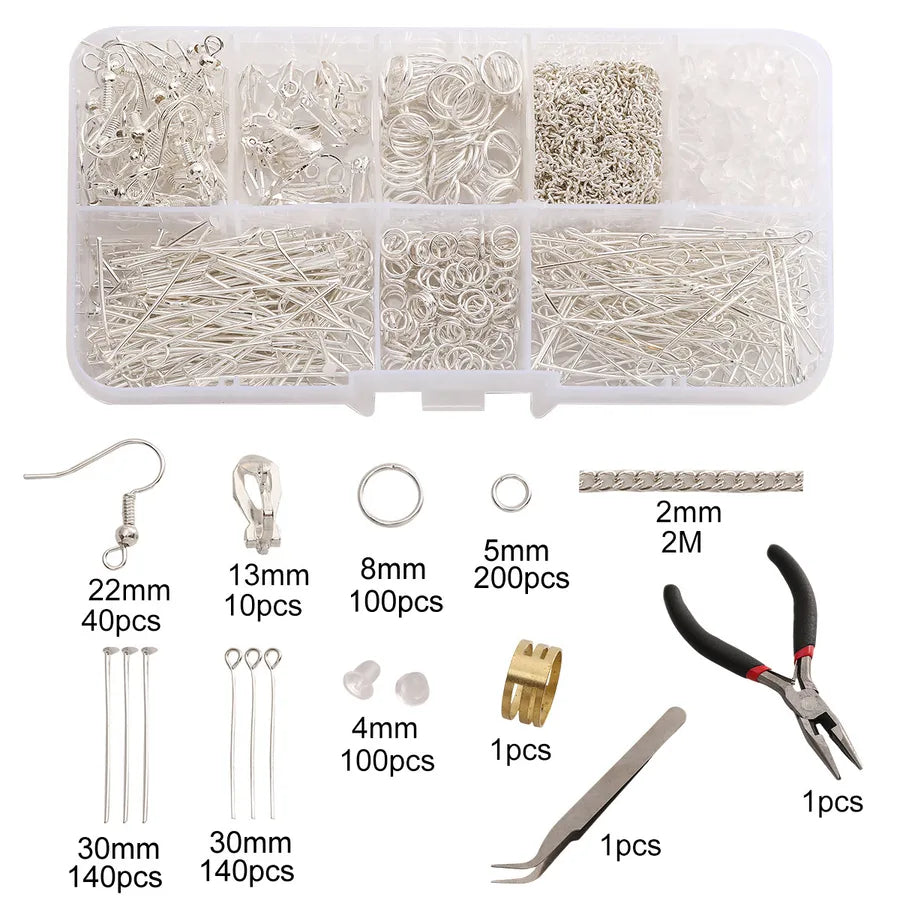 Handmade Beading Jewelry Accessories Kit Earring Hook Bracelet Necklace Material Tool Set Round Circle Chain Metal Simple Design
