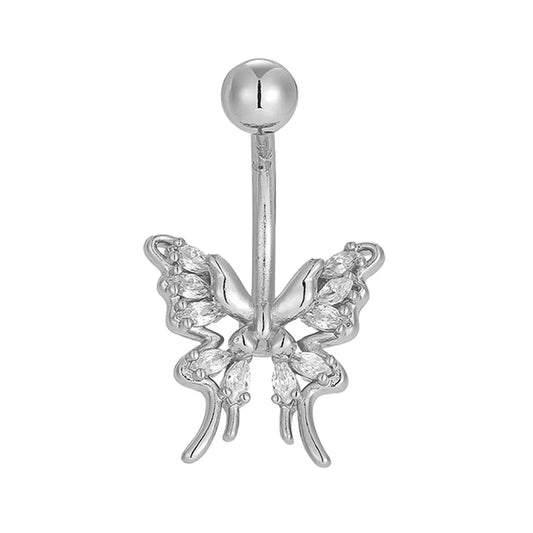 1 Piece Belly Rings Casual Lady Romantic Butterfly 316L Stainless Steel Inlay Zircon 14K Gold Plated
