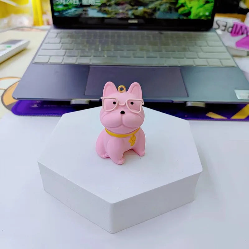 Cartoon Resin Glasses French Bulldog Keychain for Women Cute Creative Dog Exquisite Car Keychain Bag Pendant