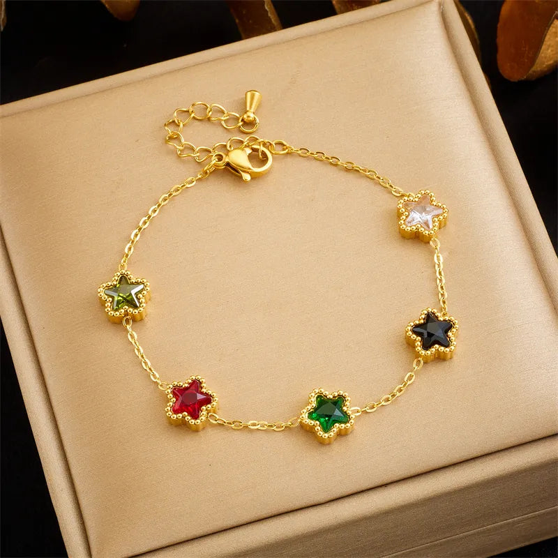 Retro Star 304 Stainless Steel 18K Gold Plated Glass Bracelets In Bulk