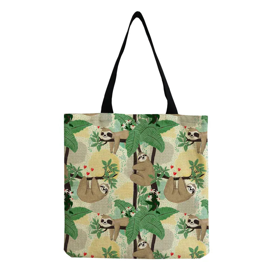 Women's Cute Cartoon Letter Linen Shopping bags