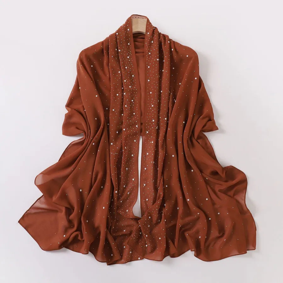 wholesale pearl chiffon ceramic gypsophila hot drill long scarf Hui scarf Indonesia Middle East Africa turban