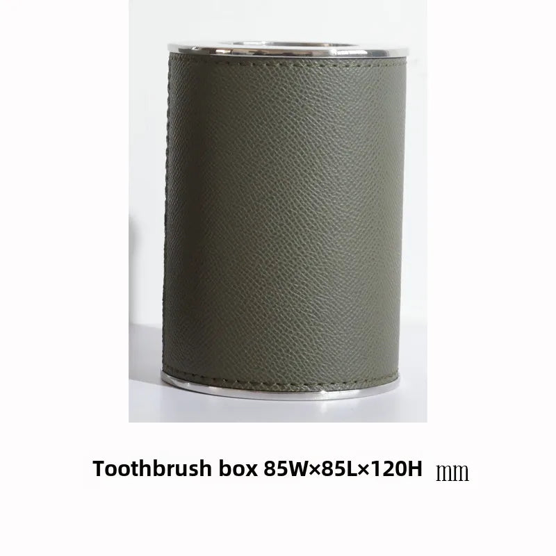 Modern European-style Home Furnishing Soft Matching Set Stainless Steel Leather Soap Dispenser Toothbrush Box Bathroom Four-piece Set Ornaments
