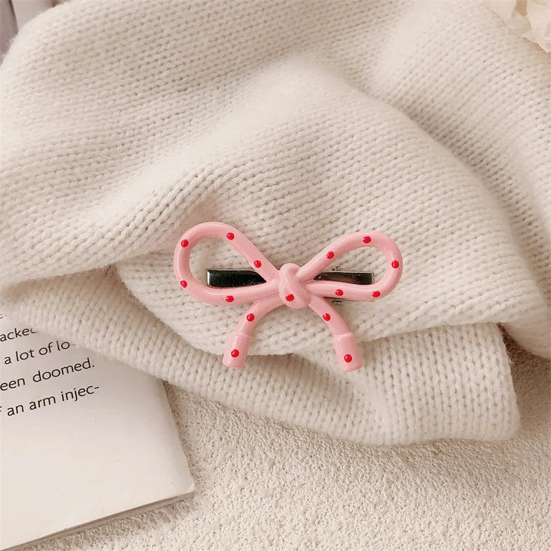Pink Polka Dot Butterfly Knot Hair Clip Women's Forehead Bangs Clip Side Duckbill Clip Fringe Hairdressing Accessories