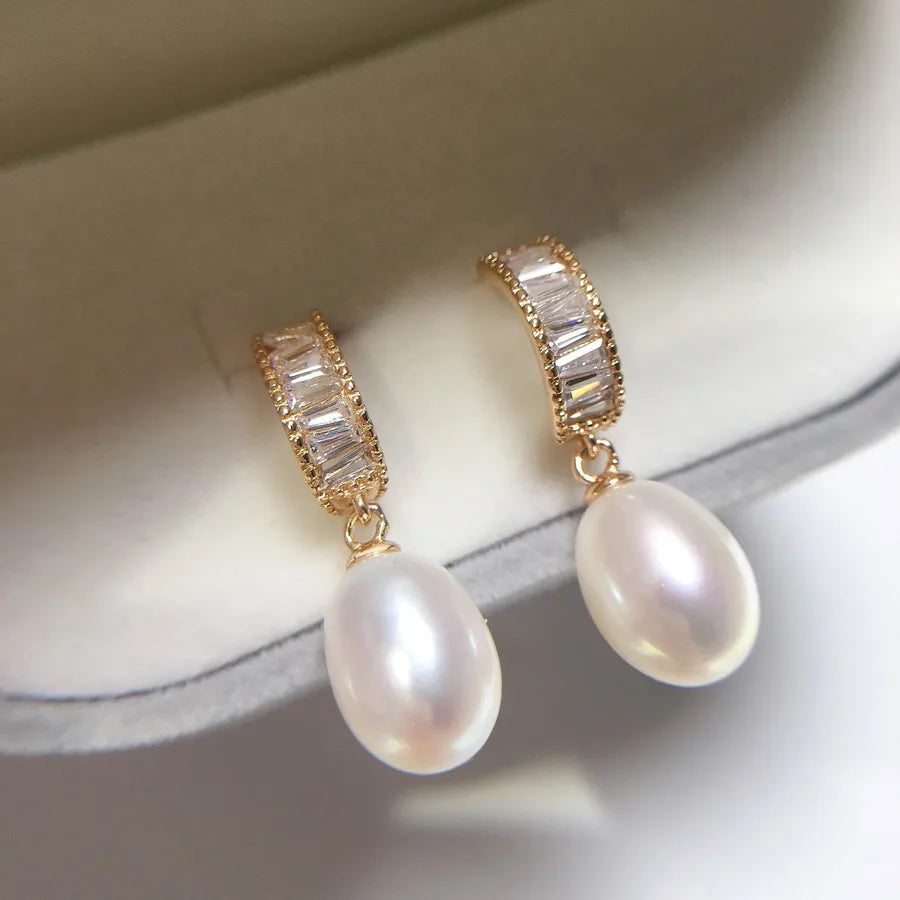 Source origin Zhuji natural freshwater pearl earrings women's 18K gold light luxury high-grade zircon earrings wholesale
