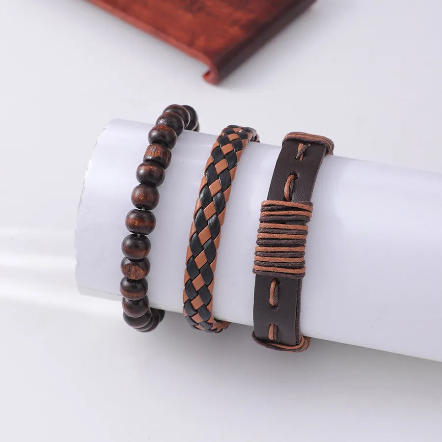 Vintage Style Geometric Pu Leather Woven Chain Wrap Bracelets Wholesale