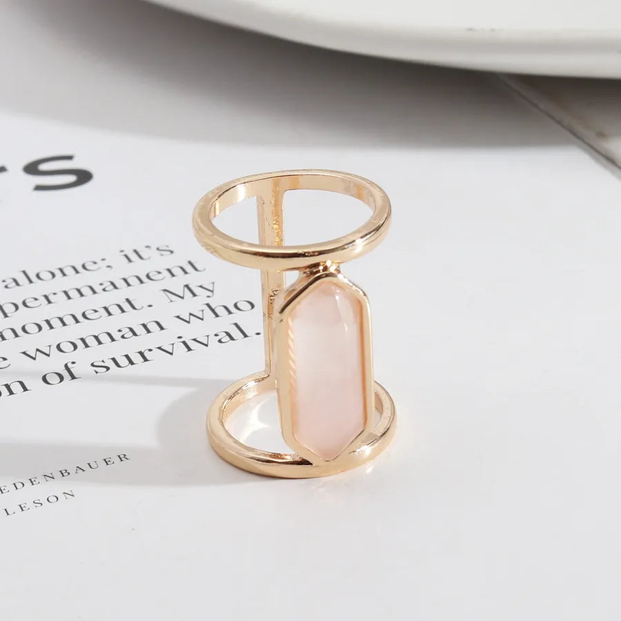retro geometric alloy inlay natural stone women's rings