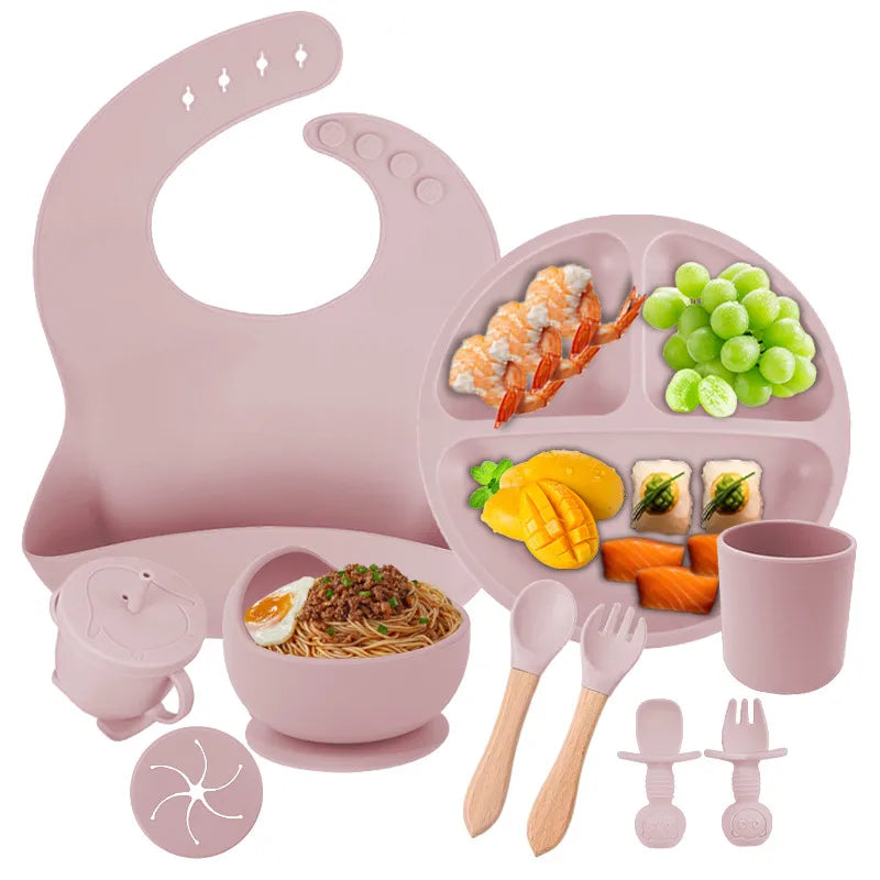 Baby silicone tableware suit baby learning to eat food supplement tableware self-eating sucker bowl integrated children's plate