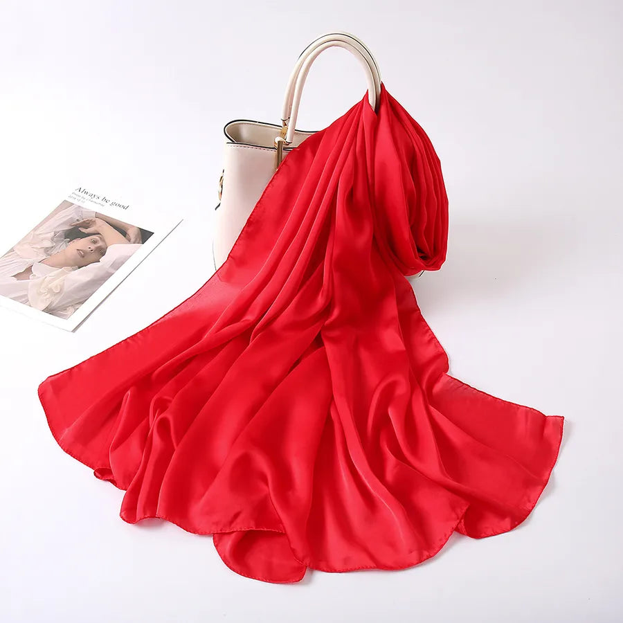 women's lady fashion simple style solid color satin silk scarves